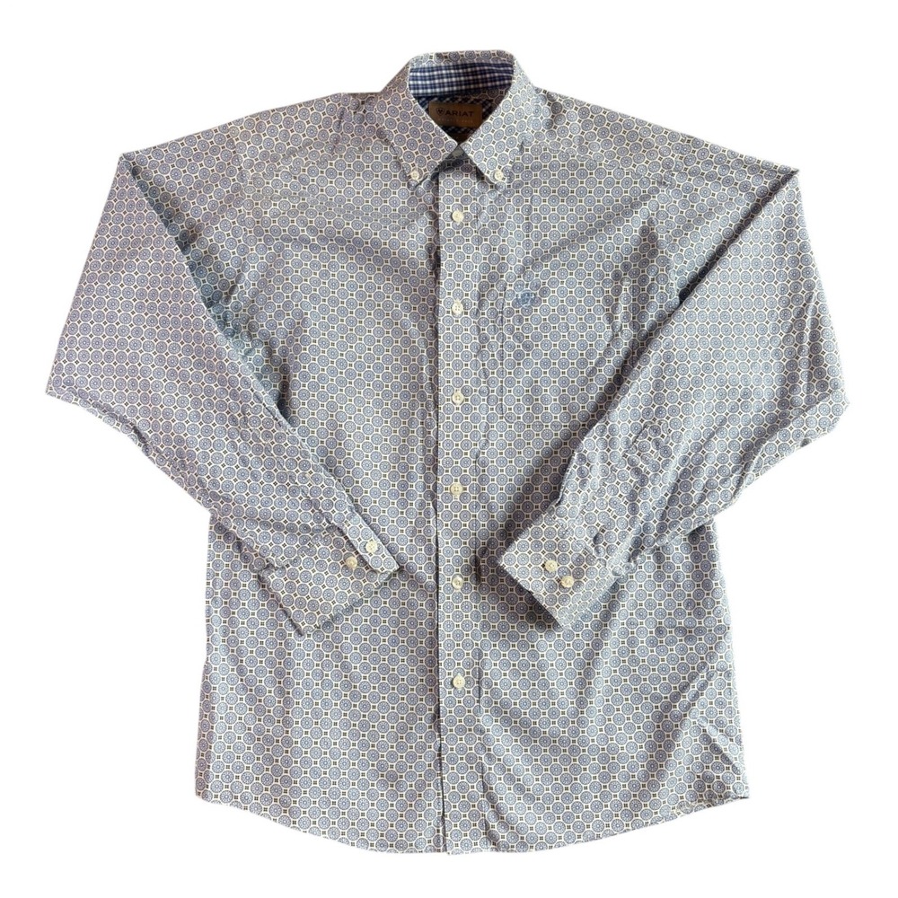 Ariat Mens Wrinkle Free Long Sleeve Button‎ Up Shirt Size S P Blue Print